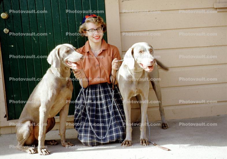 Rottweiler, Woman and her Dogs, 1950s