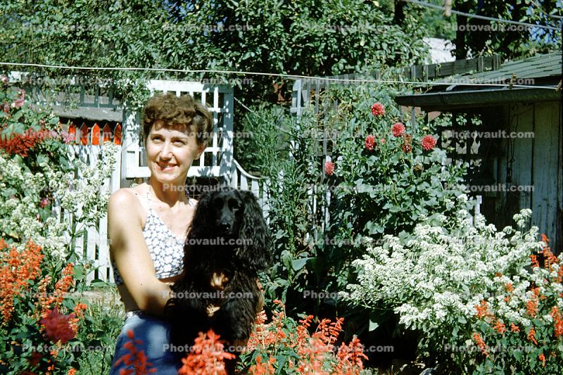 Woman, Backyard, Flowery Garden