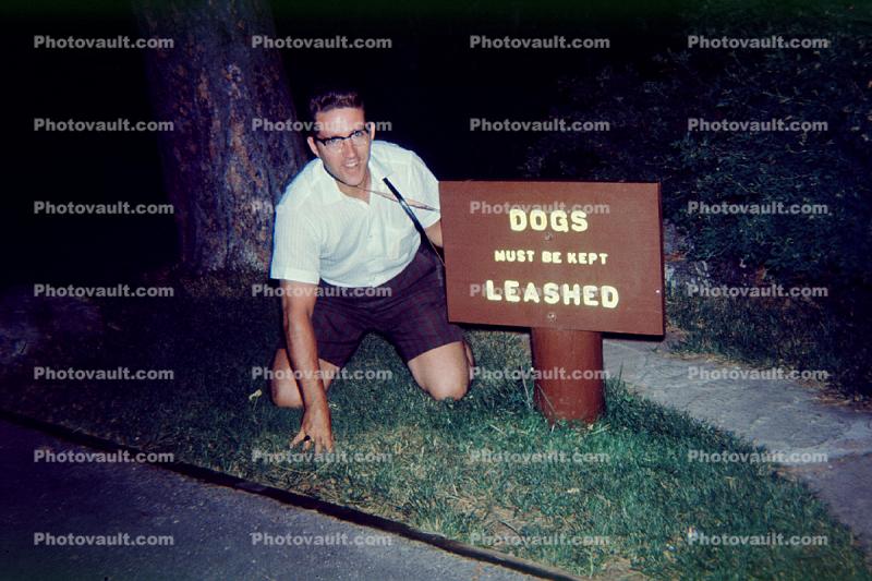 Dogs Must be Kept Leashed, man pretends to be a dog, 1950s