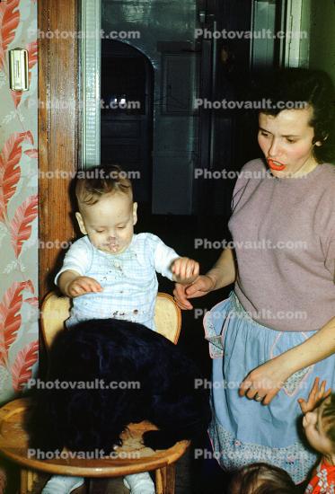 Woman with Son, Dog, bullit bra, 1950s