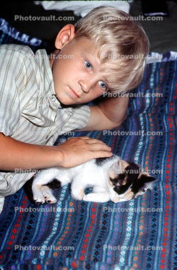 Boy, Kitten, Blonde, Petting, Tender, 1950s