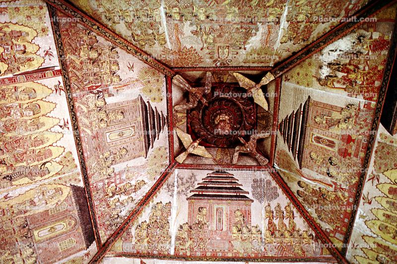 Fresco roof, paintings, dove, birds, Kerta Gosa Klungkung, Bali Heritage Royal Court, landmark