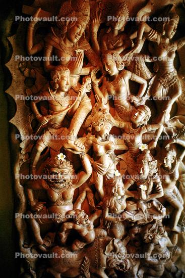 wood carvings, women dancing, Island of Bali