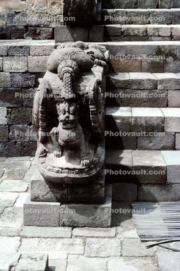 Dragon Dog, steps, statue, statuary, Borobudur Temple, Buddhist, near Magelang, Central Java, Monument, landmark, shrine, UNESCO World Heritage Site