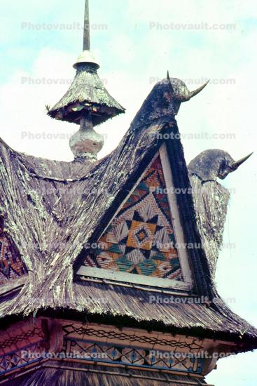 Temple, grass thatched roof house, building, Unicorn Horses, Batak
