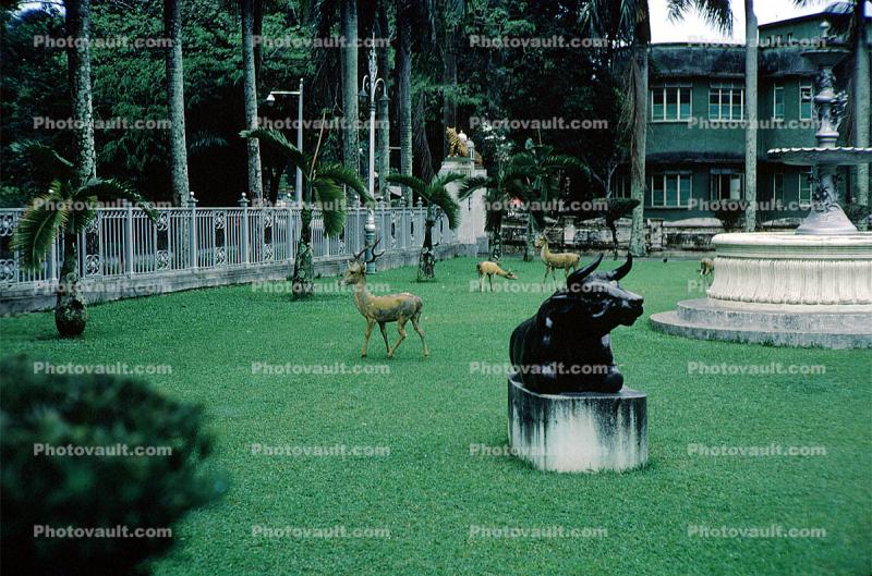 Deer, bull statue, artwork, Water Fountain, aquatics, Tiger Balm Gardens