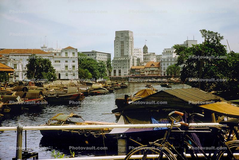 Boats, River, Buildings, Nostalgic, Nostalgia, Old-time, Retro, 1950s