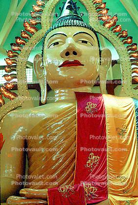 Statue of Buddha in Temple of One Thousand Lights Singapore, Singapore, huge, big, face