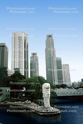 Merlion Statue Singapore, Skyline, Buildings, Skyscrapers, Downtown