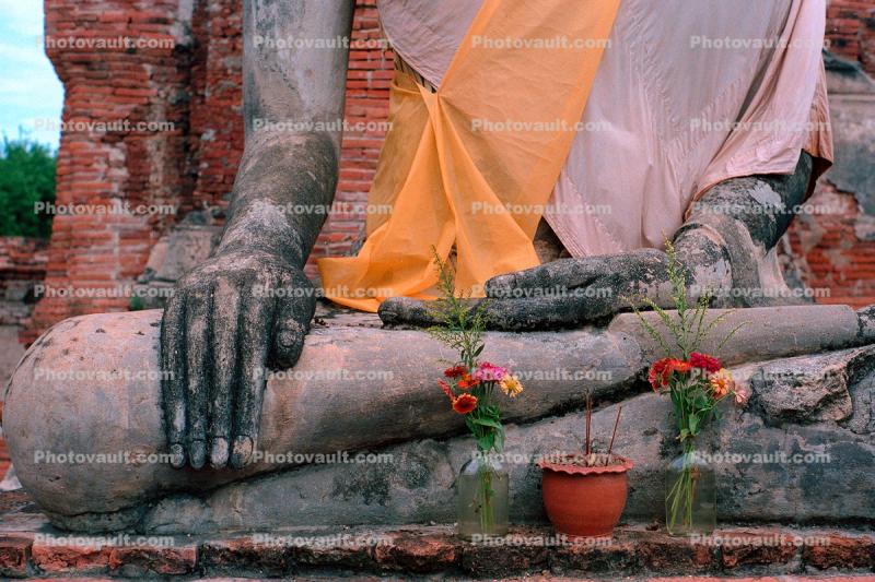 Buddha Hands, Flowers, Statue, Ayutthaya Historical Park