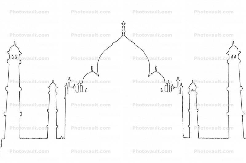 Taj Mahal outline, line drawing, shape