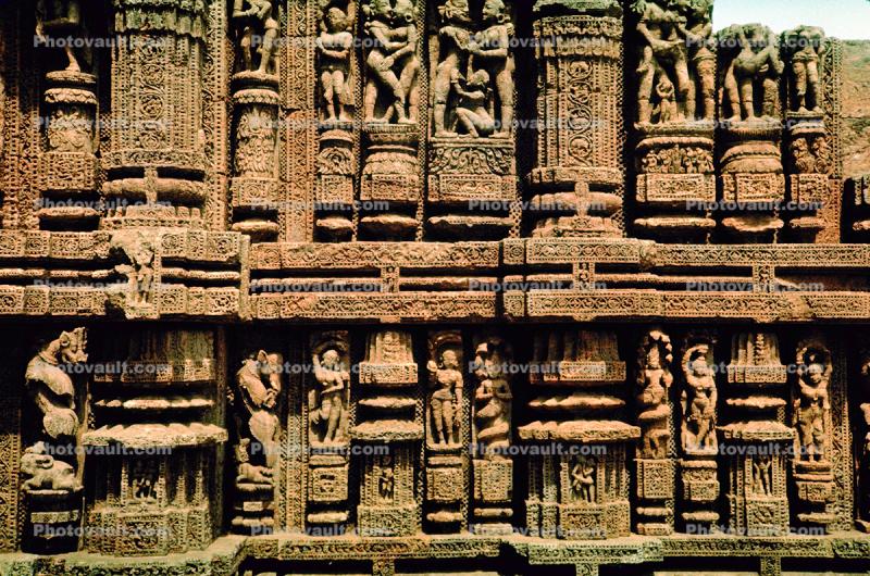 Erotic Stone Carvings, bar-Relief, Sun Temple, Konarak, Orissa, 1950s