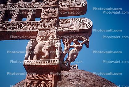 Elephant, Female Figure, carving, The Great Stupa at Sanchi, Eastern Gateway, Buddhist complex, Madhya Pradesh