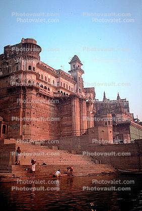 Palace Building, towers, Varanasi, Ganges River, Banaras