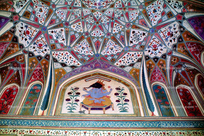 Tilework, cieling, elephant, Amber Palace, Jaipur, Rajasthan