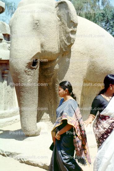 Pallava Elephant Sculpture, Stone Carving, Mahabalipuram, Tamil Nadu