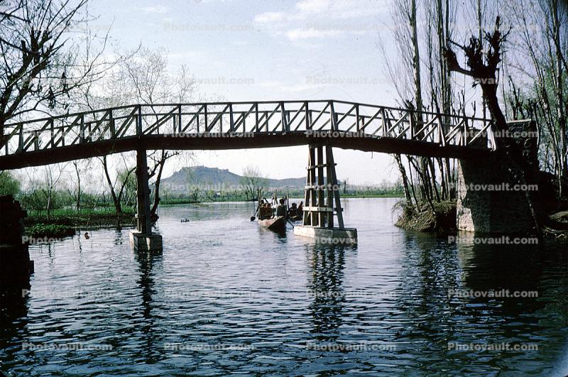 foot bridge, lake, bridge, Kashmir