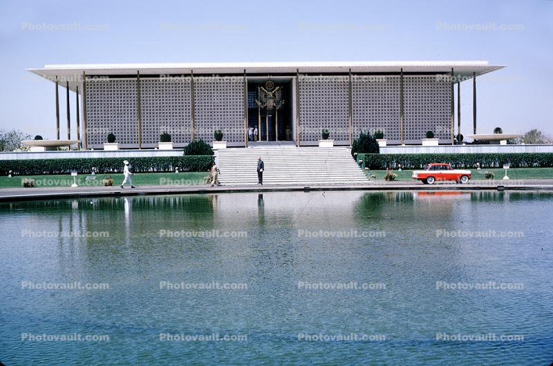 United States Embassy, USA, landmark building, lake, 1960s, New Delhi