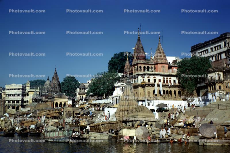 People, Ganges River, Boats, Buildings, Temples, Varanasi, Benares