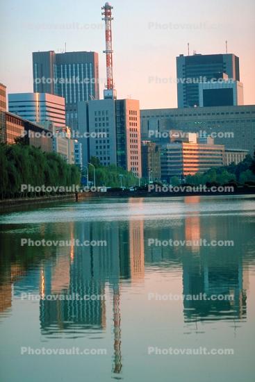 highrise buildings, cityscape, skyline, lake, tower, reflections, Tokyo