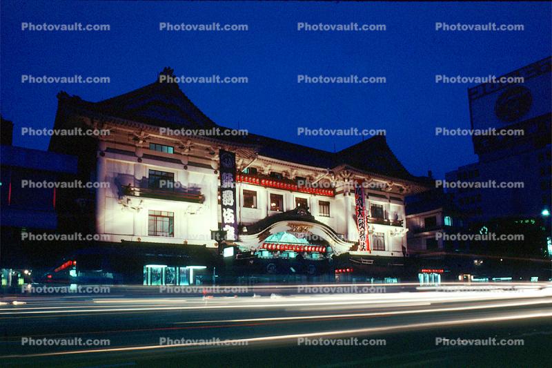 Kabukiza Theater, Ginza District, Tokyo, Kabuki Theatre, building, street, landmark, night, nighttime