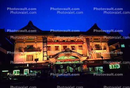Kabuki Theatre, Kabukiza Theater, Ginza District, Tokyo, building, street, landmark, nighttime, night