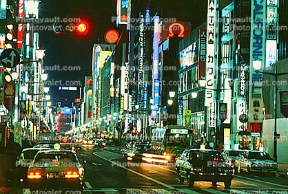 Neon Signs, Highrise Buildings, shops, night, nighttime, Ginza District