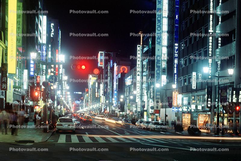 Highrise Buildings, shops, night, nighttime, Ginza District, Tokyo