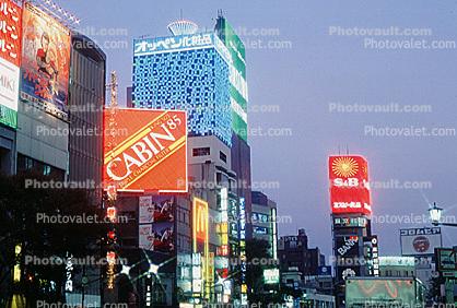 Highrise Buildings, shops, night, nighttime, twilight, dusk, Ginza District, Tokyo, dawn, glitz