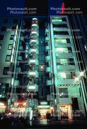 Buildings, shops, highrise, night, nighttime, Ginza District, Tokyo