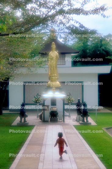 Running Boy, Buddhist Shrine, Buddha Statue, Building, Gotemba