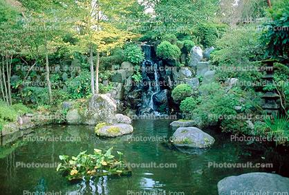 Waterfall, pond, stone, rocks, garden, Buddhist Shrine, Gotemba