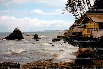 Wedding Rock, ocean, trees, water, landmark, 1950s