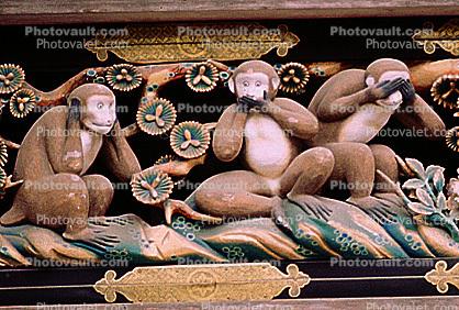 The Legend of the Three Monkeys, wood carving, iconic, landmark, Nikko