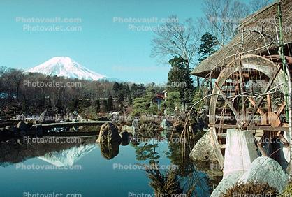 Mount Fuji, Oshino, sacred place, shrine, water Wheel, lake, reflection