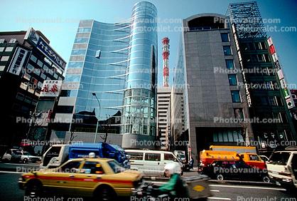 Shinjuku, Cars, Taxi Cabs, Traffic, street, Glass Buildings