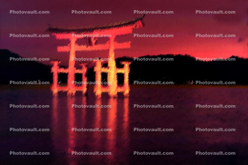 Miyajima, Torii Gate, Paintography, sunset