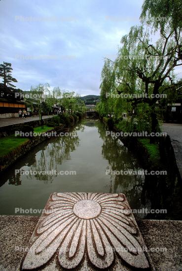 Lake, trees, reflection, pedestal, Kurashiki