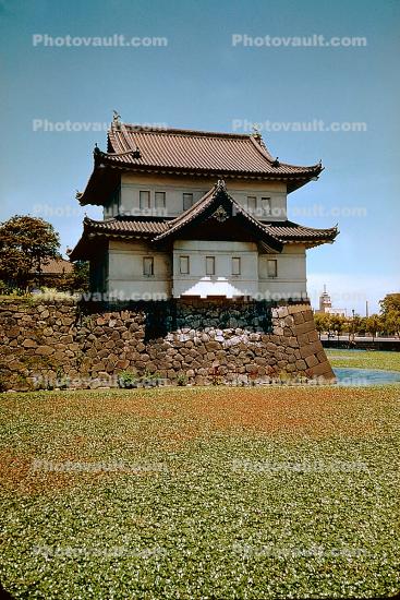 Imperial Temple, Palace, building, water plants, moat, wall, 1950s