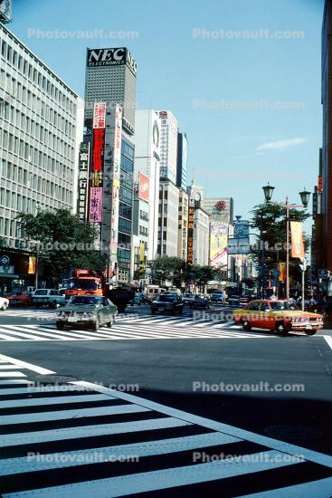 cars, taxi cab, crosswalk, buildings, Ginza District