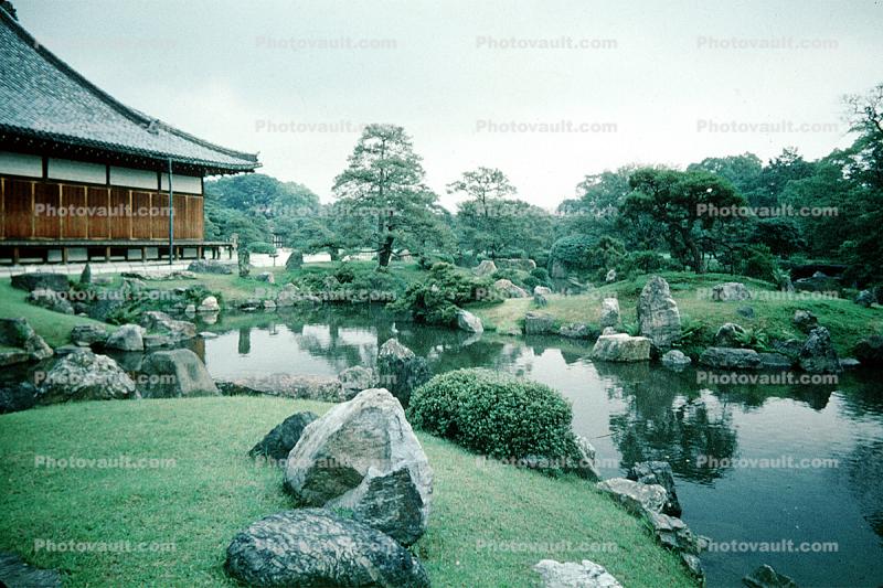 Mounds, Pond, Rocks, Trees, Nijo Castle, Gardens, Kyoto