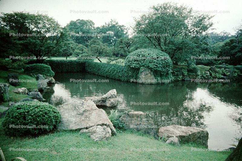 Pond, Rocks, Trees, Bushes, Nijo Castle, Gardens, Kyoto