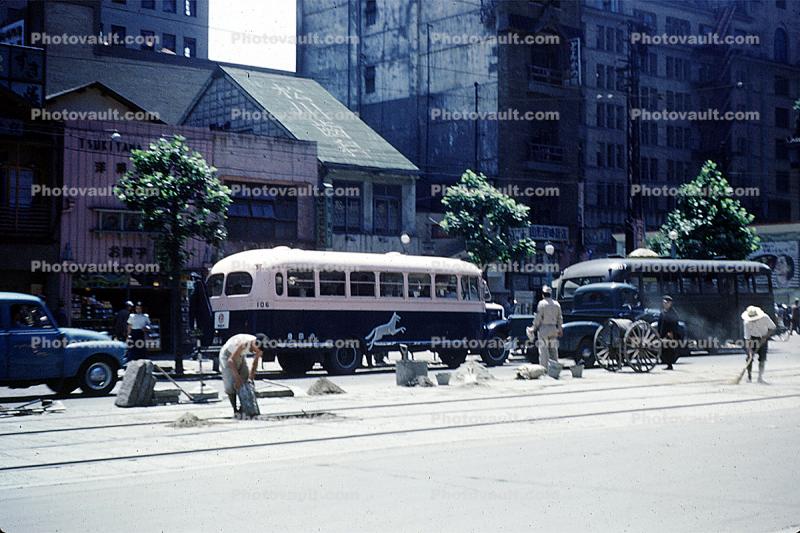 Japanese Greyhound Bus, building, July 1951, 1950s
