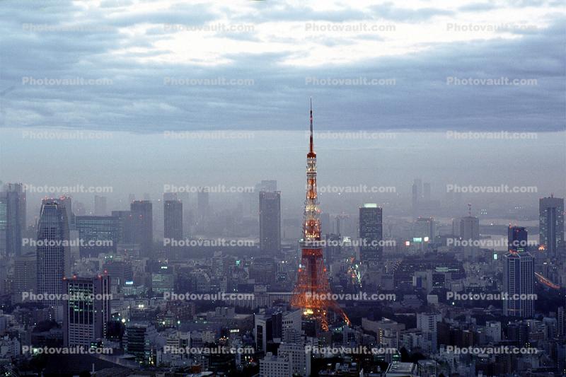 Tokyo Tower, Tokyo Skyline, buildings, hazy
