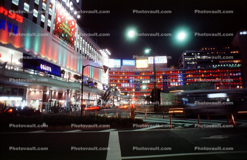 Neon Light, Shops and Stores, Buildings, Night, Tokyo, 1970s