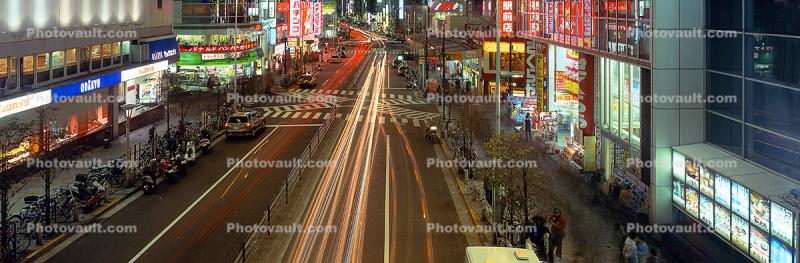 Cars, Neon Lights, Street Scene, Tokyo Panorama