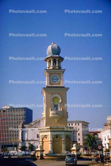 Queen Victoria Clock Tower, famous building, landmark, Georgetown, Penang, 1950s