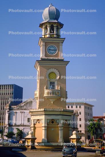 Queen Victoria Clock Tower, famous building, landmark, Georgetown, Penang, 1950s