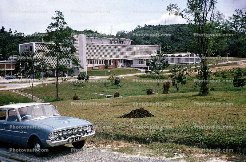 Ford Falcon, University Building, car, trees, hills, Kuala Lumpur