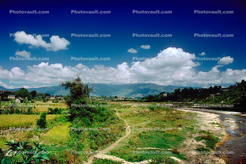Path, River, mountains, clouds, Kathmandu